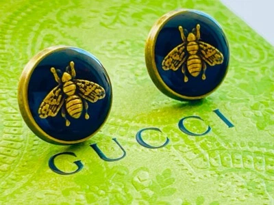Brincos Gucci 17 mm 0,7 polegadas botões abelhas cravejado preto - Imagem 1 de 4