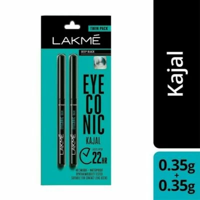 Nuevo delineador de ojos Lakme Eyeconic negro Kajal mate paquete doble - 0,35 g, 22 horas a prueba de manchas Foto 1 de 4