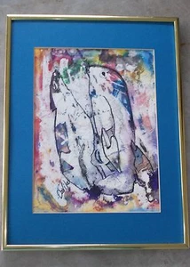 "The Seal Family" original abstract watercolor batik signed, by US Artist 8.5x11 - Picture 1 of 1