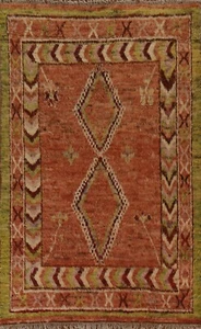 Orange Geometric Moroccan Berber Area Rug 7'x10' Wool Handmade Oriental Carpet - Picture 1 of 12