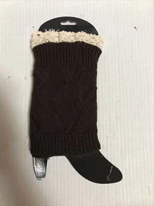 Calentador/bota superior marrón de punto de moda para mujer de punto con pierna de encaje (7-FD-22) - Imagen 1 de 4