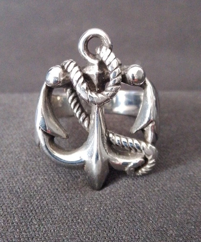 Anello Ancora Con Corda In  Acciaio  - Immagine 1 di 4