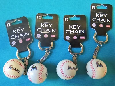 FOUR (4) MIAMI MARLINS PLASTIC, BASEBALL KEY CHAINS FROM RICO INDUSTRIES - Image 1 of 2