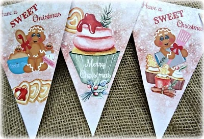 Gingerbread & Cupcakes 'Have a Sweet Christmas' Bunting/Banner & Ribbon - 2.5m  - Image 1 of 4