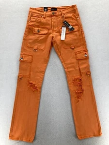 Preme Jeans Mens 32x34 Semi Stacked Fit Cargo Utility Orange Distressed Denim - Picture 1 of 15