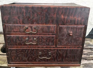 Antique Japanese Zelkova Tansu Haribako Sewing Cabinet 4 Drawer Lift Top Cushion - Picture 1 of 9