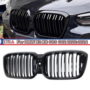 For BMW X3 G01 X4 G02 2022-24 Double Slat Gloss Black Front Bumper Kidney Grille - Picture 1 of 12