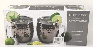 Thirstystone By Cambridge Faceted Moscow Mule Mugs Set of 2 Hammered Black 20 oz - Picture 1 of 11