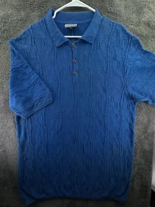 COOGI Sweater Short Sleeve Collared Blue Knit Intricate Pullover Men Long Cotton - Picture 1 of 22