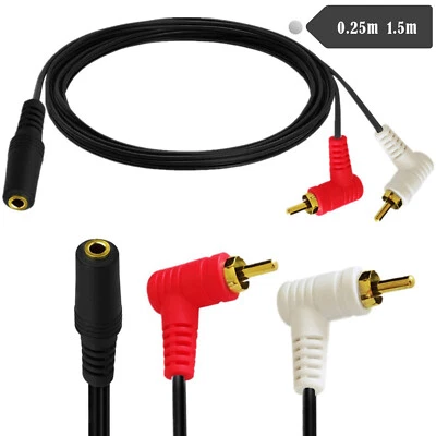 3.5mm 1/8" Stereo Mini Female to 2 Male RCA Male Right-Angle Adapter Audio Cable - Image 1 of 4