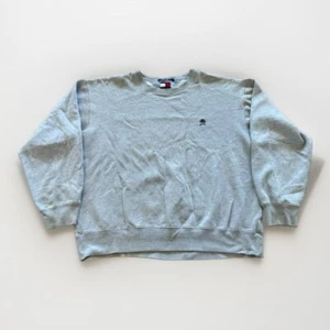 Vintage Tommy Hilfiger Sweatshirt Mens XL Crest Logo Pullover Gray Fleece Y2K - Picture 1 of 4
