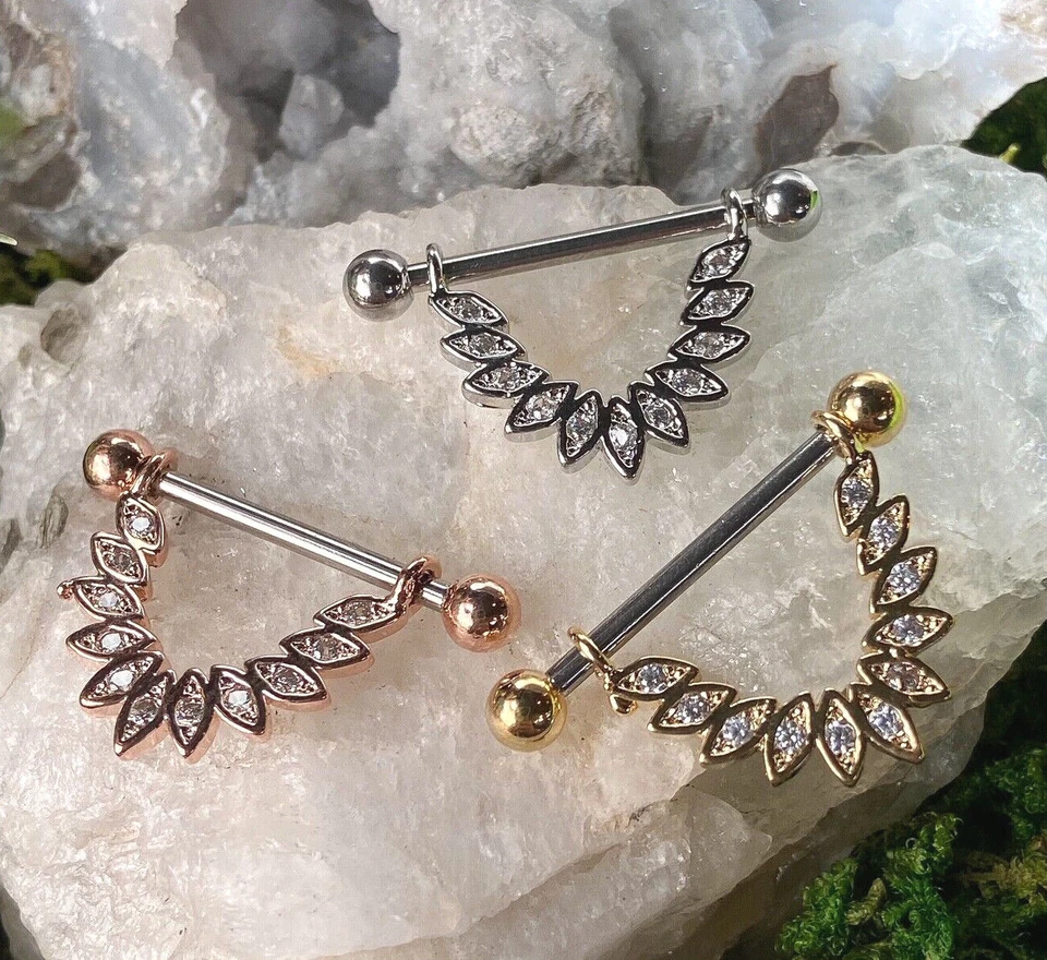 PAR de anillos colgantes de plumas vinculados para pezones escudos piercing corporal perforado joyería Foto 1 de 3