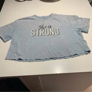 She Is Strong Blue Crop Top - Picture 1 of 5