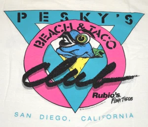 Vintage T-Shirt Size 80s Pesky's Beach and Taco Club Rubio's Fish Tacos c.1986 - Picture 1 of 12