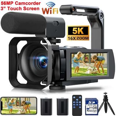 🔥UHD 5K & 56MP Video Camera Camcorder WiFi 3'' with 64GB Card & IR Night Vision - Image 1 of 4