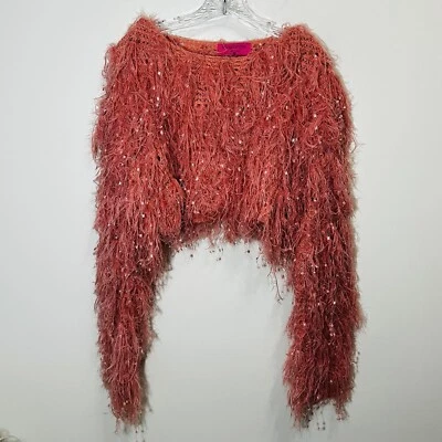House Of Chic LA NYC Fuzzy Pink Funky Crop Sweater Small Long Sleeve Gogo - Image 1 of 4