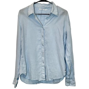 Tommy Hilfiger Classic Light Blue Linen Long Sleeve Button Up Shirt Sz 12 Casual - Picture 1 of 17
