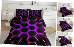 Honeycomb Comforter Set Black Purple Geometric Hexagonal Pattern Gamer Twin - Picture 1 of 7