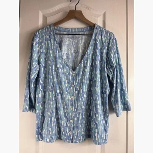 J Jill Printed Extra Fine Pima Cotton Cardigan 3/4 Sleeve Button Size L Petite - Picture 1 of 10