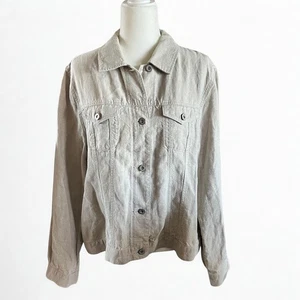 Eddie Bauer Womens Jacket Size Large Beige Linen Button Front Lightweight Jacket - Picture 1 of 8