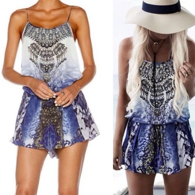 Mameluco CAMILLA Estampado Azul, Talla XS, Bolsillos de Seda Adornado con Cristal Foto 1 de 4