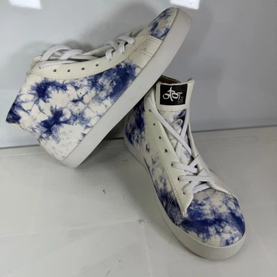 Zapatillas altas OTBT para mujer Tie Dye azul blanco cuero superior suela de goma talla 8 Foto 1 de 2
