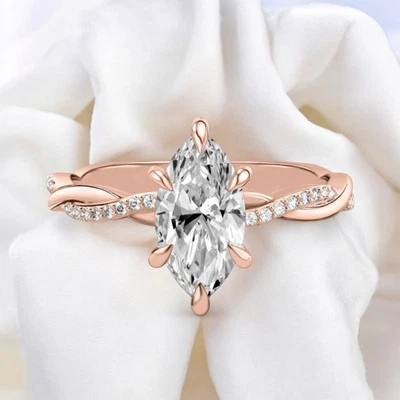 Diamond Ring For Women 18k  Rose Gold Lab Grown Marquise 1.2 Carat IGI Certified - Image 1 of 4