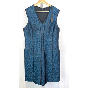 NUEVO CON ETIQUETAS ELIE TAHARI Vestido Tameeka Jacquard Metálico Azul Cóctel Negro Talla 14 - Imagen 1 de 10