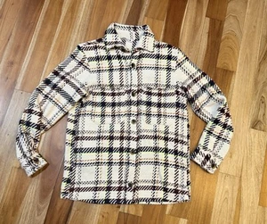 MENS ZARA PLAID SIZE SMALL SHACKET JACKET W POCKETS OVER COAT KNIT CREAM YELLOW - Picture 1 of 12