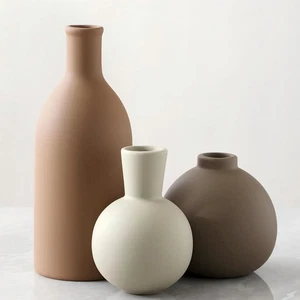 3er Set Keramik Neutral Vasen Wohndeko Rustikal Blume Keramik Herzstück - Bild 1 von 7