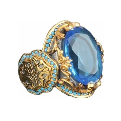 925 Пробы аквамарин камень с бирюзой камни позолоченный мужчин - Изображение 1 из 4