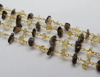 02 Feet Rosary Chain Natural Gemstone Citrine Nuggets Beaded 22K Gold Chain     - Image 1 of 2