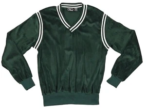 Vtg 60's Men Velour VELVET Long Sleeve DISCO Shirt Green Striped SZ L Hippie - Picture 1 of 18