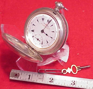VINTAGE 53MM SILVER HUNTING POCKET WATCH TURKISH DIAL BILLODES KEYWIND REPAIRS - Picture 1 of 13