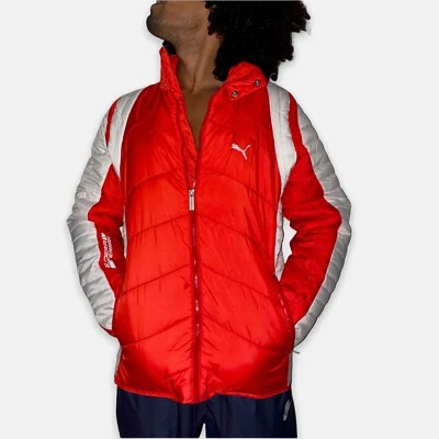 PUMA Ferrari Vintage NWT Abrigo Chaqueta Puffer Rojo Blanco Nylon Glanz - Imagen 1 de 4