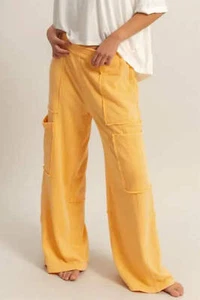 Women's Yellow Wide Leg Pants with Pockets | USA Boutique Clothing - Picture 1 of 5