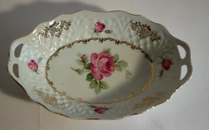 Tazón 7,5" Manijas ovaladas Schumann con diseño floral y dorado zona EE. UU. Alemania Baviera - Imagen 1 de 3