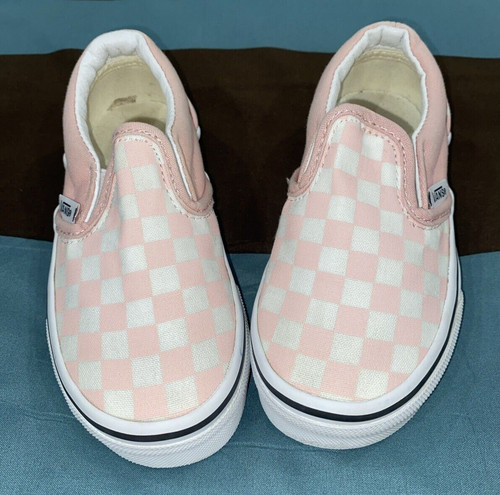 Scarpe slip on a scacchi Vans bambina taglia 10 5 bianco rosa polvere OFF THE WALL