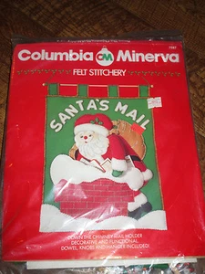 Vtg Columbia Minerva FELT Jeweled Santa Mail Chimney Holder Embroidery Kit MIP w - Picture 1 of 1