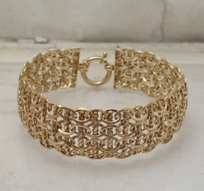 Brazalete Technibond corte diamante ferrocarril cúpula chapado en oro amarillo de 14K plata Foto 1 de 4