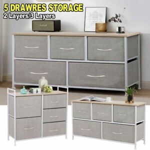 Fabric Cabinet Storage Unit Chest of Drawers Wardrobe Metal Frame Bedside Table