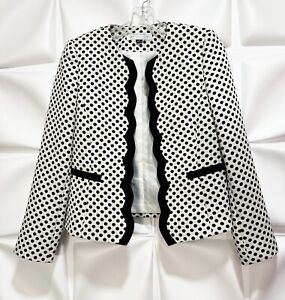 Tahari Sz 2P Black Off White Polka Dot Scalloped Blazer Jacket Womens RARE