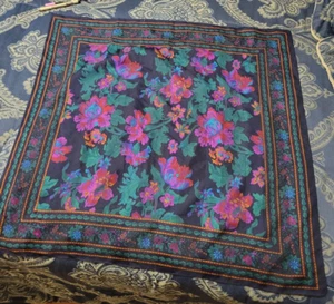 Vintage Challis by Berkshire FLORAL * Pink Blue Green * 30" Scarf Neckerchief - Picture 1 of 5