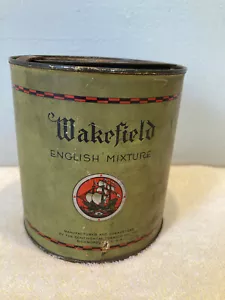 VINTAGE WAKEFIELD ENGLISH MIXTURE TOBACCO CAN - PAPER LABEL TAX STAMP DATED 1926 - Picture 1 of 9