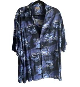 GEORGE 1X 46-48 Blue Classic Car Wave Rider Short Sleeve Button Up Shirt Mens - Picture 1 of 3