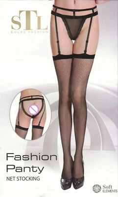 CALZE AUTOREGGENTI A RETE NERO COLLANT DONNA LINGERIA SEXY PEZZO TAGLIA UNICA - Bild 1 von 2