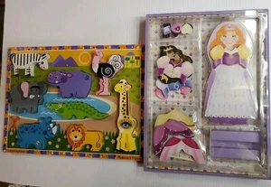 Mellisa & Doug Chunky Wood Safari Puzzle & Crowns & Gowns Magnetic Dress-up Doll - Picture 1 of 13
