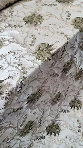 OLIVE GREEN GOLD Brocade Flower Floral Upholstery Dress Fabric Sold By The Yard - Picture 1 of 10
