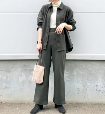 Uniqlo Women Oversized Brushed Jersey Shirt Jacket w/Pockets Dark Green S M L - Image 1 of 4