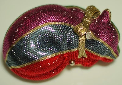 BOLSO DE NOCHE JUDITH LEIBER RESTING CHESHIRE CAT SWAROVSKI CRISTAL MINAUDIERE Foto 1 de 4